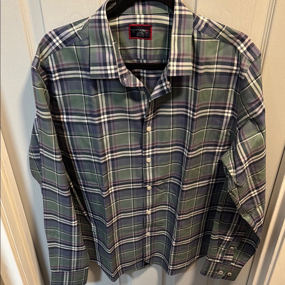 Untuckit Men's Green Plaid Shirt